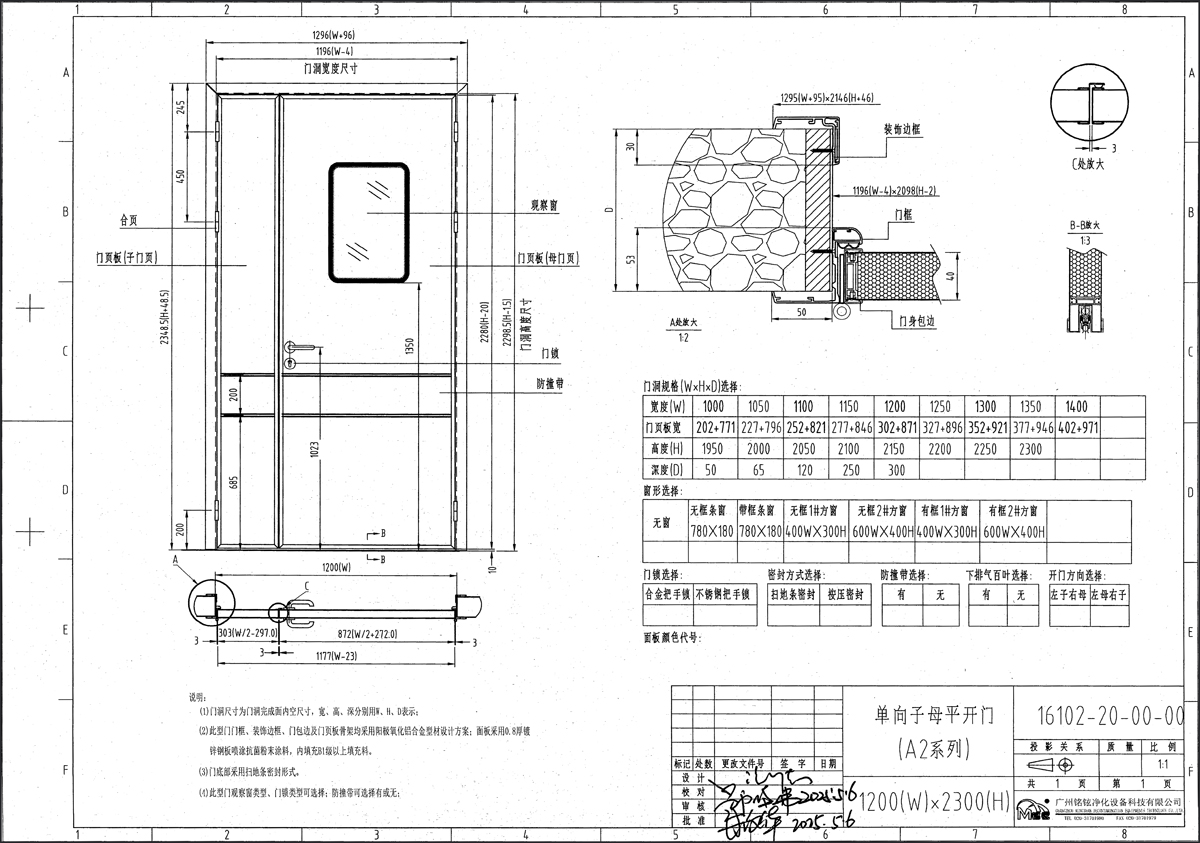 06#单向子母平开门（不锈钢）