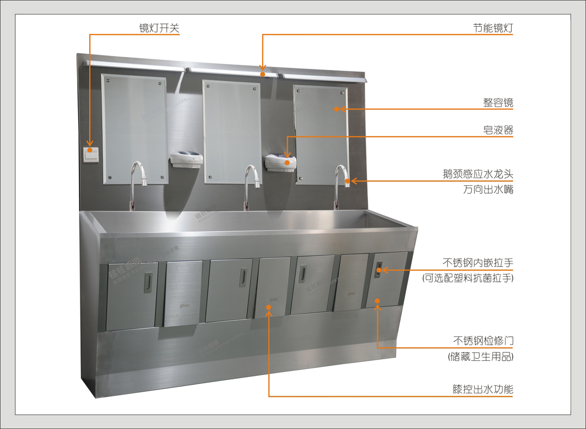 4#47203-3不锈钢三人位洗手池(A系列/带膝控)