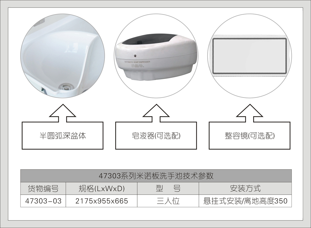 6#47303-03米诺板三人位洗手池(B系列/B3款)