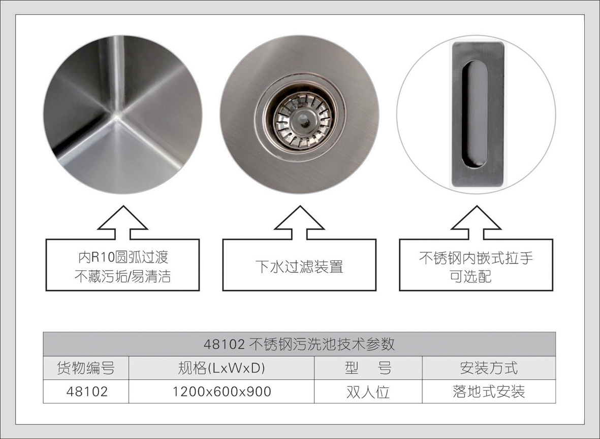 14#48102不锈钢双人位污洗池